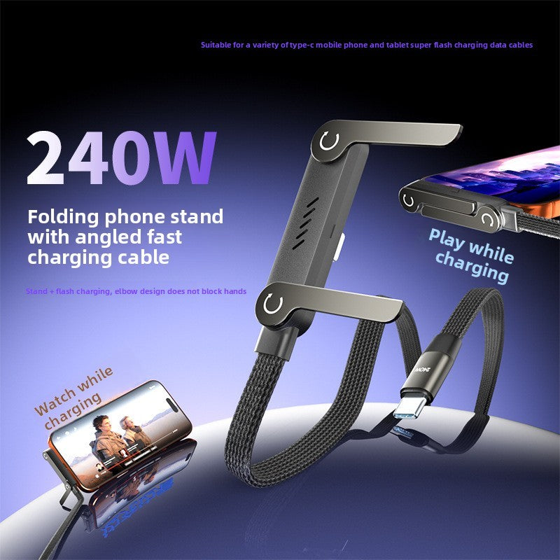 240W USB-C Snellaadkabel met Telefoonhouder – Type-C Kabel voor Smartphone